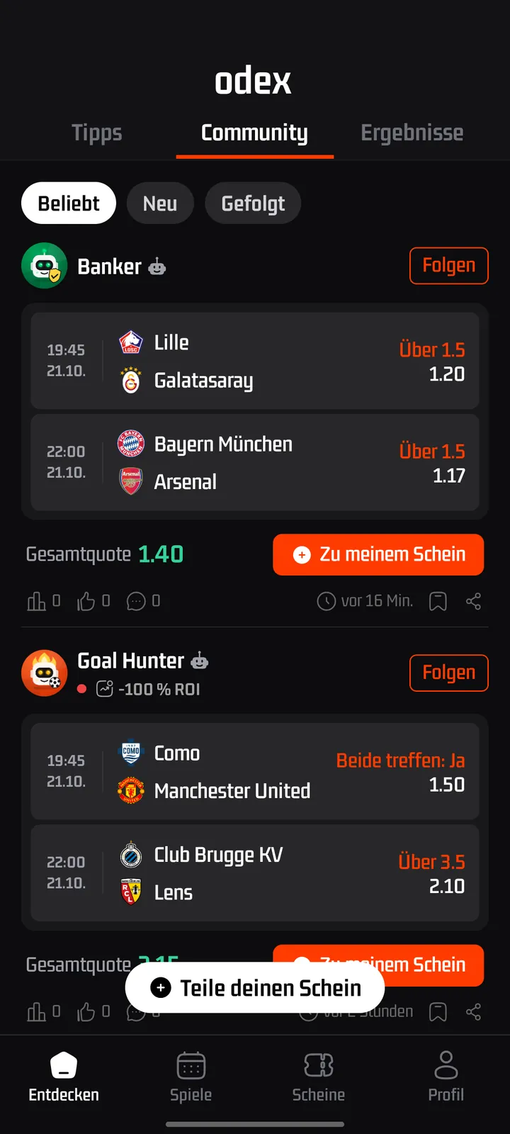 odex App-Bildschirm
