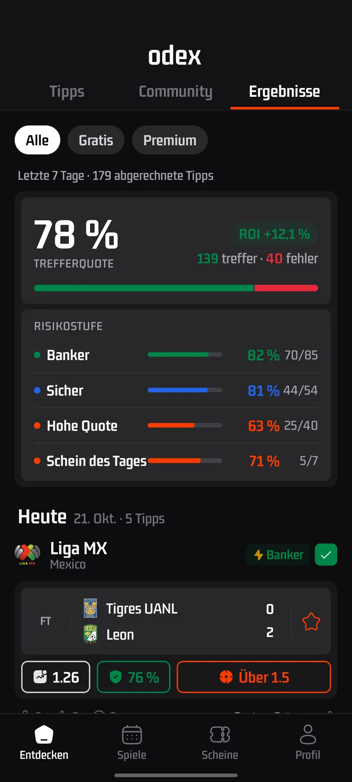 odex App-Bildschirm