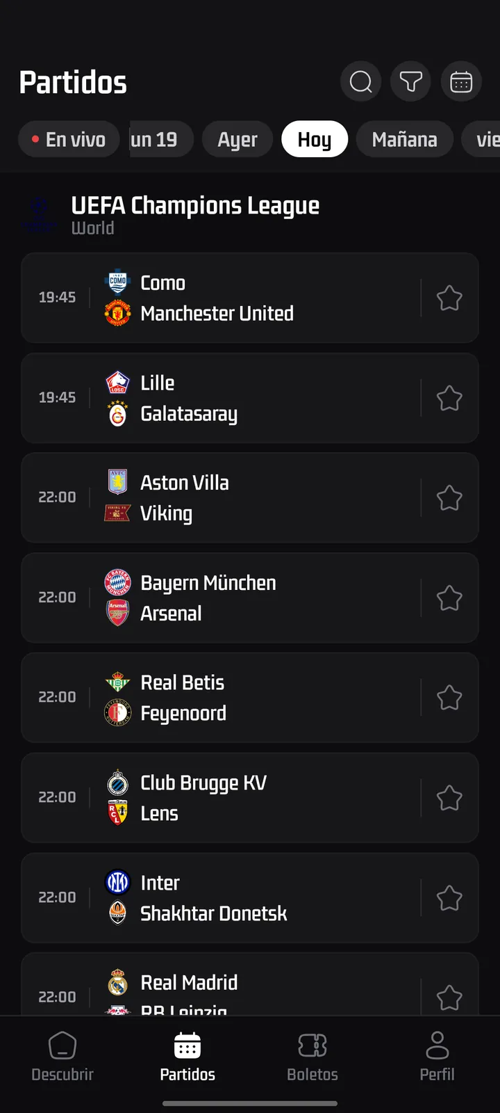 Pantalla de la app odex