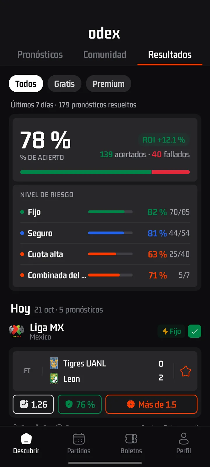 Pantalla de la app odex