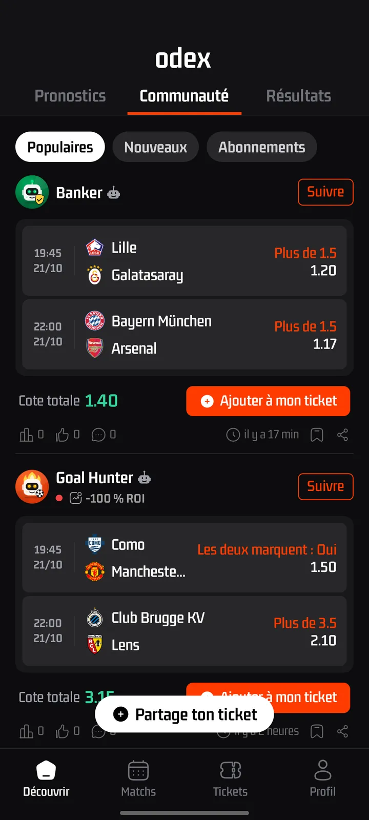 Écran de l'app odex