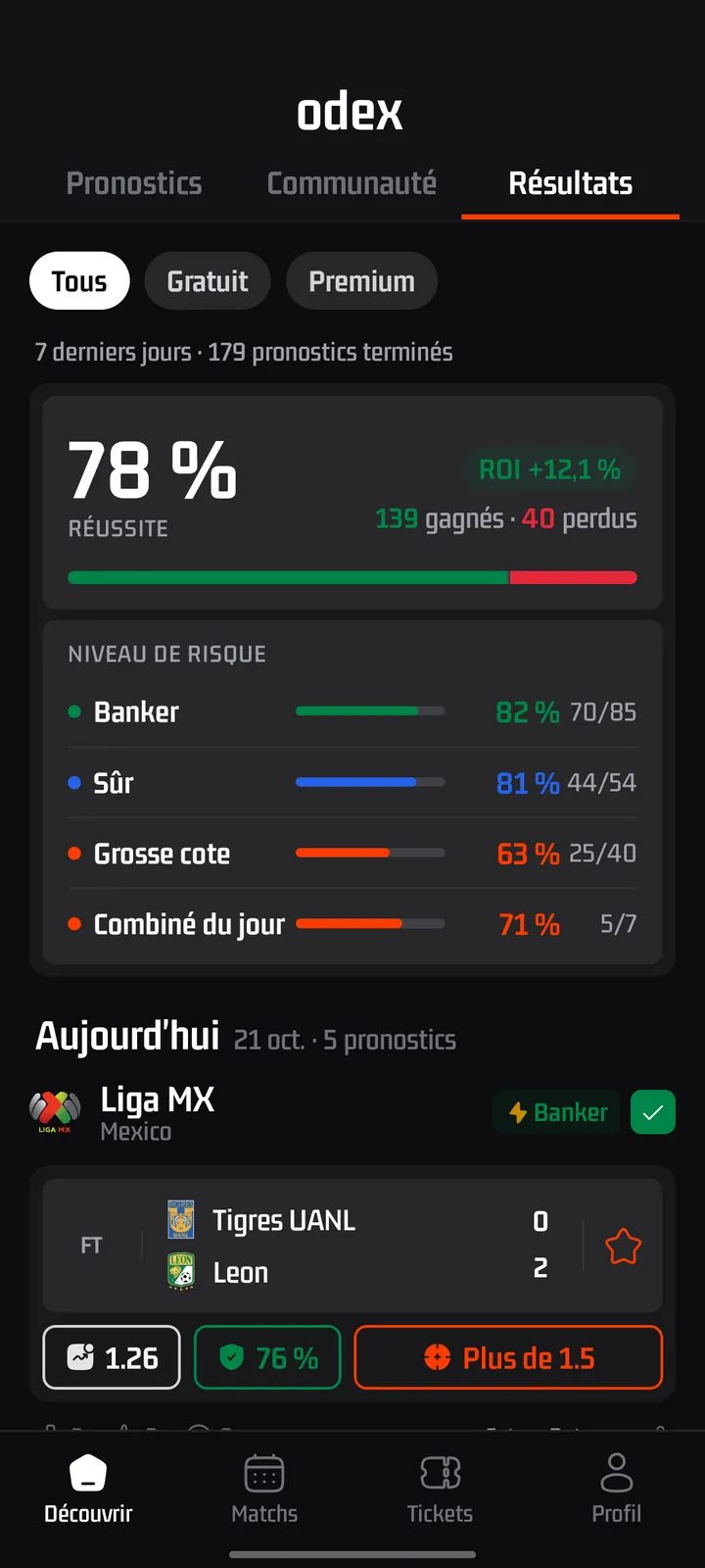 Écran de l'app odex