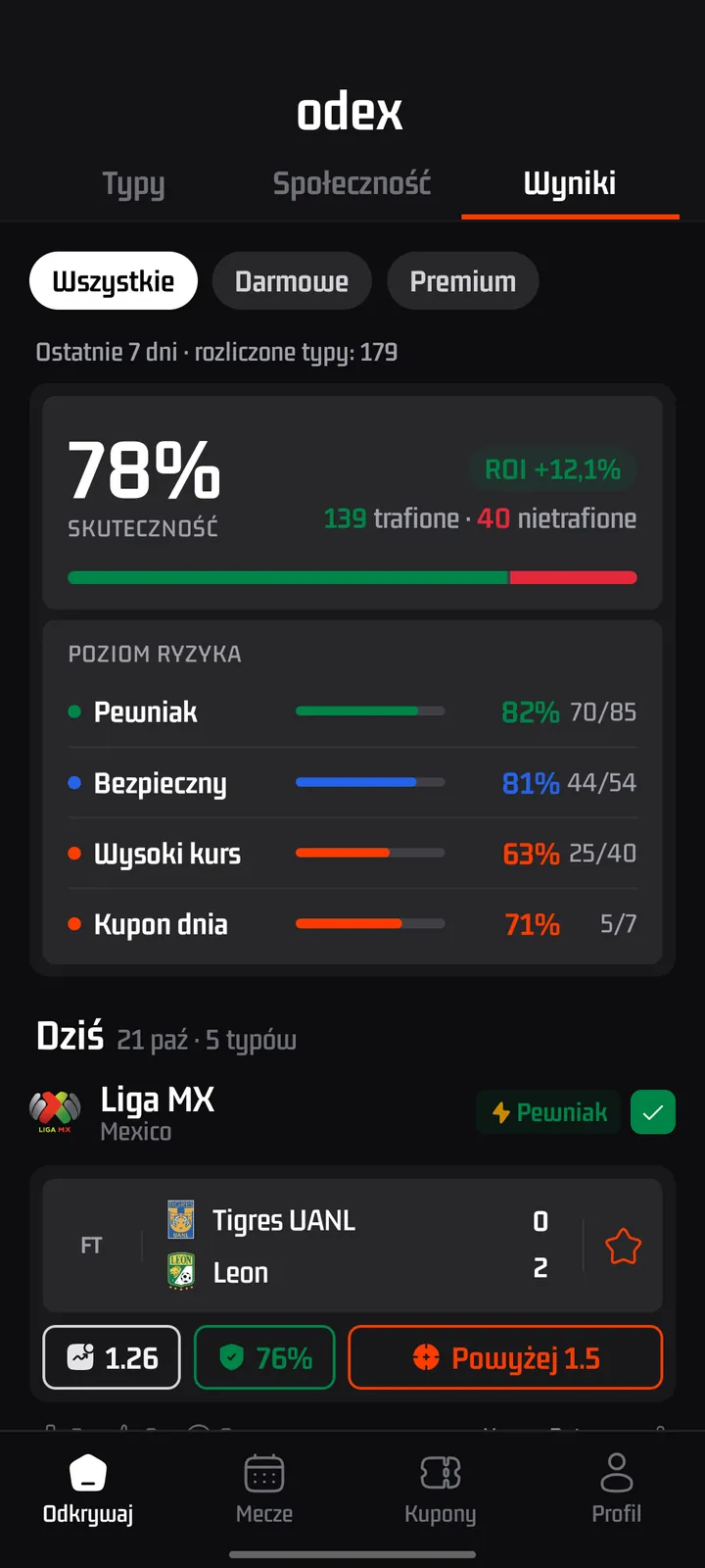 Ekran aplikacji odex